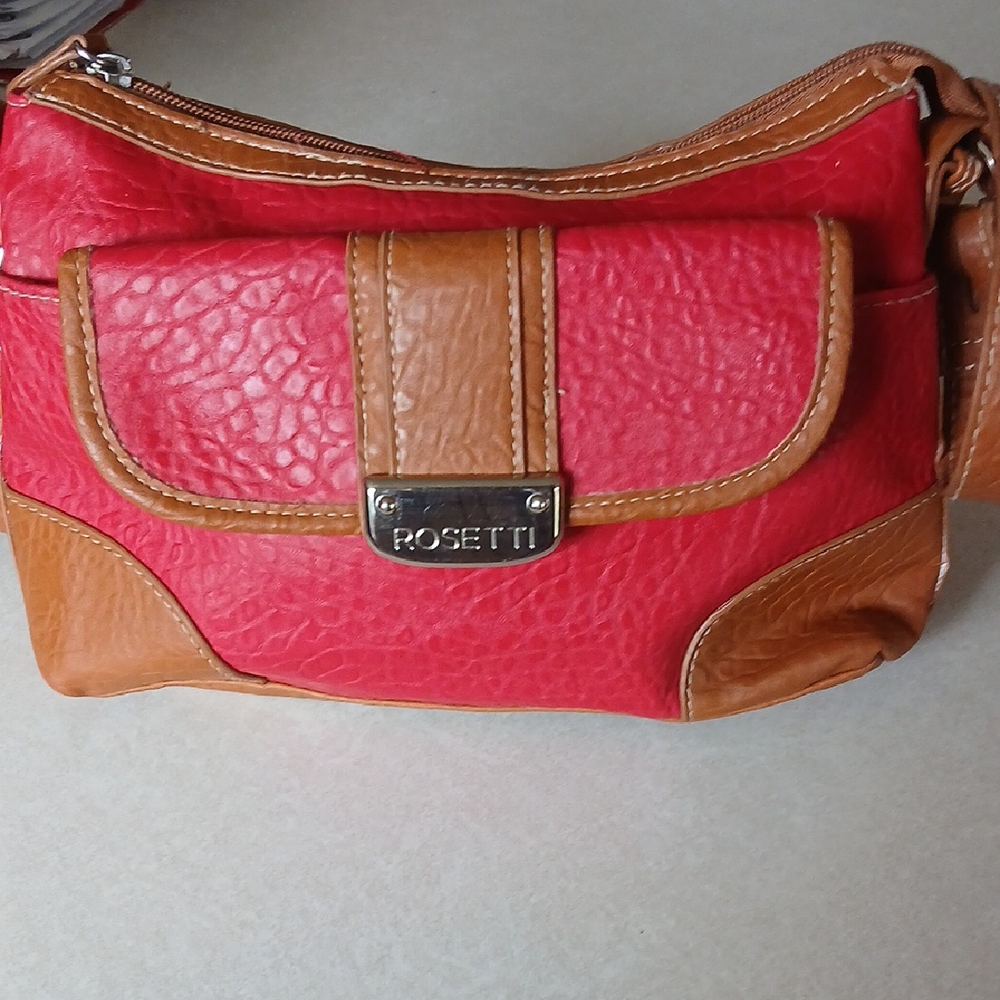 Rosetti Red and Tan Crossbody Bag with Textured Finish